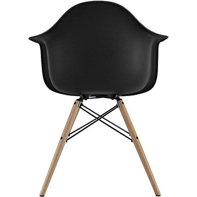 Furniture Set of 3 Black- Eames Style Armchair with Natural Wood Legs Eiffel Dining Room Chair - Lounge Chair Arm Chair Arms Chairs Seats Wooden Wood Leg Base Molded Plastic