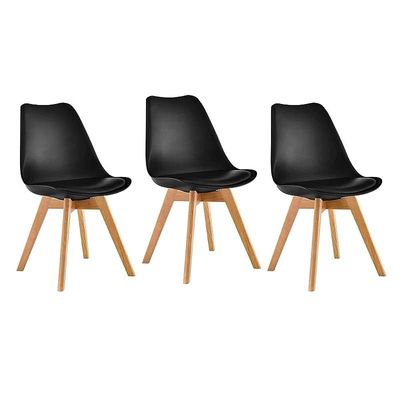 Dining Chairs Set of 3, Modern Mid Century Classic Style Molded Plastic Side Dining Chair with Natural Wood Leg, Heavy Duty for Dining Room (Set of 3)