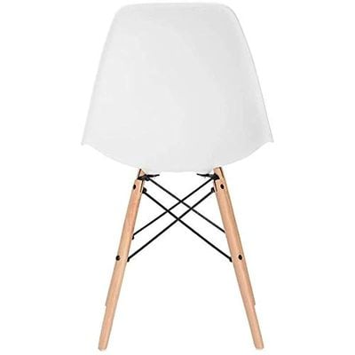 Set of 3 Eames Style Chair with Walnut Wood Legs Eiffel Dining Room Chair - Lounge Chair Without Arms Chair Seat Wooden Wood Eiffel Legged Base Molded Plastic Seat Dining Chair - White