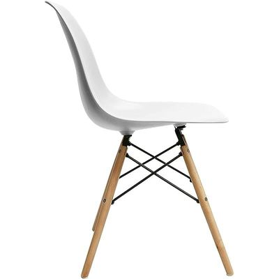 Set of 3 Eames Style Chair with Walnut Wood Legs Eiffel Dining Room Chair - Lounge Chair Without Arms Chair Seat Wooden Wood Eiffel Legged Base Molded Plastic Seat Dining Chair - White