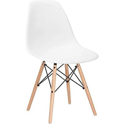 Set of 3 Eames Style Chair with Walnut Wood Legs Eiffel Dining Room Chair - Lounge Chair Without Arms Chair Seat Wooden Wood Eiffel Legged Base Molded Plastic Seat Dining Chair - White