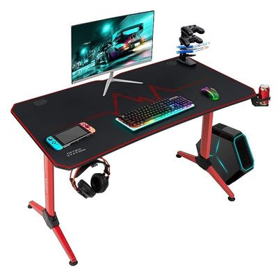 44 Inch Gaming Desk T-Shaped PC Computer Table with Carbon Fibre Surface Free Mouse Pad Home Office Desk Gamer Table Pro with Game Handle Rack Headphone Hook and Cup Holder (Red)