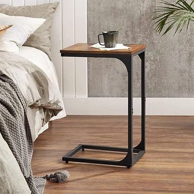 Vasagle Dark Brown and Black LET350B01 Slim End Table, Sofa Side C-Shaped Snack TV Tray Table with Metal Frame for Living Room, Bedroom (40x30x62cm) by Mahmayi