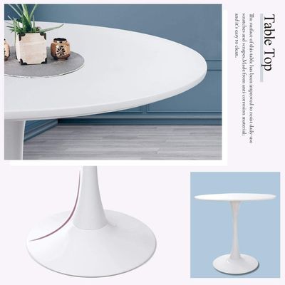 Modern Round Dining Table White With Pedestal Base In Tulip Design, Mid-Century Leisure Table For Kitchen Dining Room &amp; Living Room