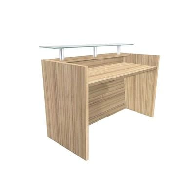 Modern Reception Desk White with Glass Top Desk| Office Reception Desk | Reception Counter | Reception Table-180Cm (Light Brown)