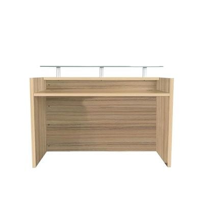 Modern Reception Desk White with Glass Top Desk| Office Reception Desk | Reception Counter | Reception Table-180Cm (Light Brown)