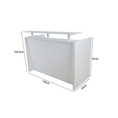 R06 Modern Reception Counter Desk with Floating Glass Top, Storage Feature Front Office Desk, Lockable 3 Storage Section, 120cm (White)