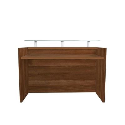 Modern Reception Desk White with Glass Top Desk| Office Reception Desk | Reception Counter | Reception Table-140Cm (Dark Brown)