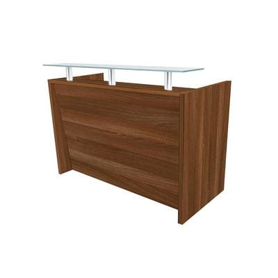 Modern Reception Desk White with Glass Top Desk| Office Reception Desk | Reception Counter | Reception Table-140Cm (Dark Brown)