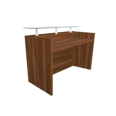 Modern Reception Desk White with Glass Top Desk| Office Reception Desk | Reception Counter | Reception Table-180Cm (Dark Brown)