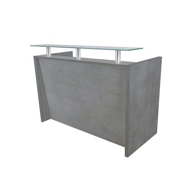R06 Modern Reception Counter Desk Without Drawer, Front Office Desk with Floating Glass Top, 140cm (Light Concrete)
