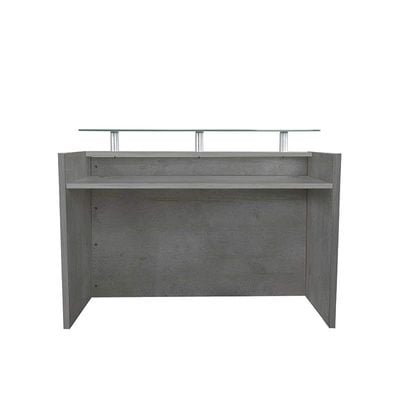 R06 Modern Reception Counter Desk Without Drawer, Front Office Desk with Floating Glass Top, 140cm (Light Concrete)