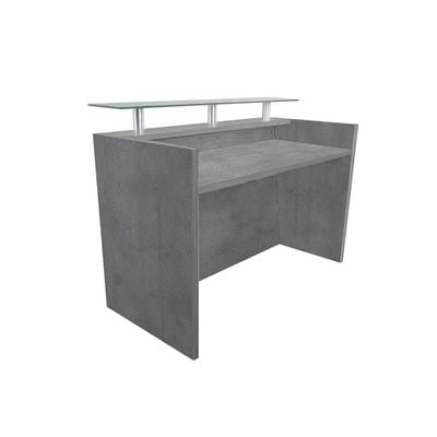 R06 Modern Reception Counter Desk Without Drawer, Front Office Desk with Floating Glass Top, 140cm (Light Concrete)