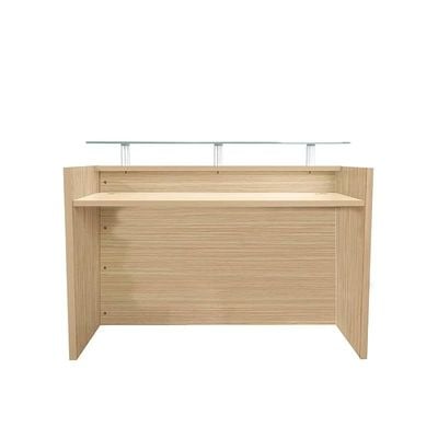 R06 Modern Reception Counter Desk with Floating Glass Top, Front Office Desk, 180cm (Sand Gladstone)