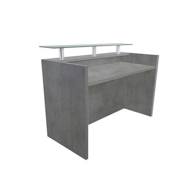 Modern Reception Desk Light Concrete with Glass Top Desk| Office Reception Desk | Reception Counter | Reception Table-120Cm (Light Concrete)