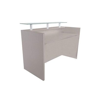 R06 Modern Reception Counter Desk Without Drawer, Front Office Desk with Floating Glass Top, 140cm (Grey)