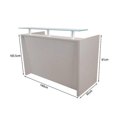 R06 Modern Reception Counter Desk Without Drawer, Front Office Desk with Floating Glass Top, 140cm (Grey)