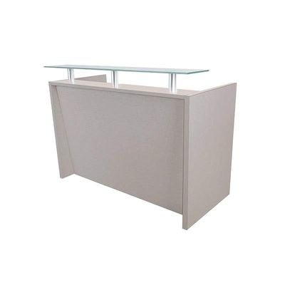 R06 Modern Reception Counter Desk Without Drawer, Front Office Desk with Floating Glass Top, 140cm (Grey)