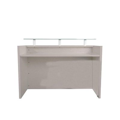R06 Modern Reception Counter Desk Without Drawer, Front Office Desk with Floating Glass Top, 140cm (Grey)