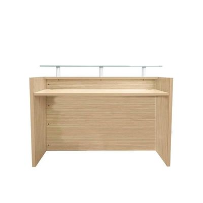 R06 Modern Reception Counter Desk with Floating Glass Top, Front Office Desk, 140cm (Sand Gladstone)