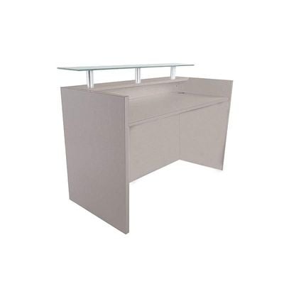 R06 Modern Reception Counter Desk with Floating Glass Top, Front Office Desk, 160Cm (Grey)