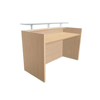 R06 Modern Reception Counter Desk Without Drawer, Front Office Desk with Floating Glass Top, 120cm (Sand Gladstone)
