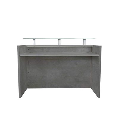 R06 Modern Reception Counter Desk with Floating Glass Top, Front Office Desk, 180cm (Light Concrete)