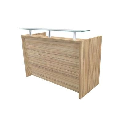 Modern Reception Desk with Glass Top Desk| Office Reception Desk | Reception Counter | Reception Table-120Cm (Light Brown)