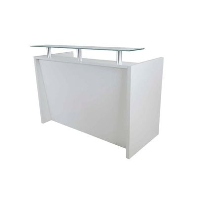 R06 Modern Reception Counter Desk Without Drawer, Front Office Desk with Floating Glass Top, 120cm (Apple Cherry)