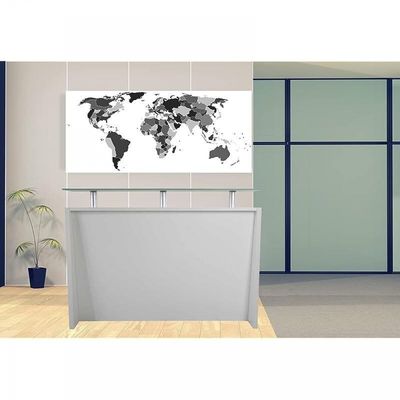 R06 Modern Reception Counter Desk Without Drawer, Front Office Desk with Floating Glass Top, 120cm (Apple Cherry)