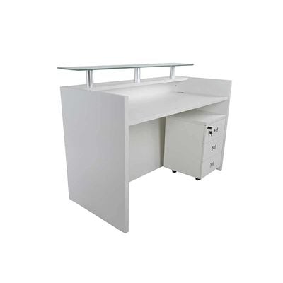 R06 Modern Reception Counter Desk Without Drawer, Front Office Desk with Floating Glass Top, 120cm (Apple Cherry)