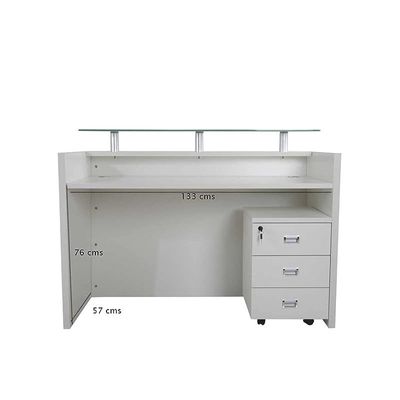 R06 Modern Reception Counter Desk Without Drawer, Front Office Desk with Floating Glass Top, 120cm (Apple Cherry)