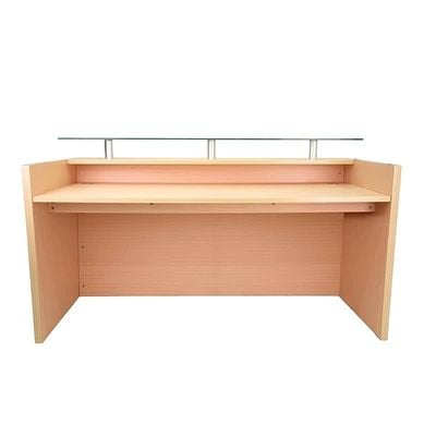 R06 Modern Reception Counter Desk Without Drawer, Front Office Desk with Floating Glass Top, 120cm (Oak)