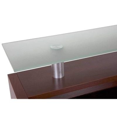 R06 Modern Reception Counter Desk Without Drawer, Front Office Desk with Floating Glass Top, 120cm (Apple Cherry)