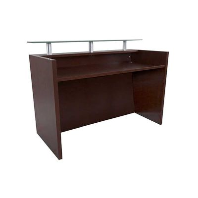 R06 Modern Reception Counter Desk Without Drawer, Front Office Desk with Floating Glass Top, 120cm (Apple Cherry)