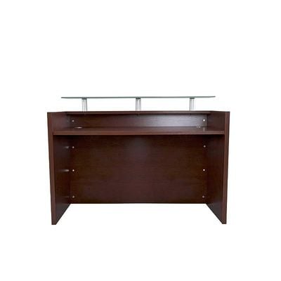 R06 Modern Reception Counter Desk Without Drawer, Front Office Desk with Floating Glass Top, 120cm (Apple Cherry)