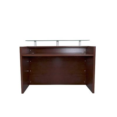 Modern Reception Desk Apple Cherry Without Drawer| Glass Top Desk| Office Reception Desk | Reception Counter | Reception Table-140Cm (Apple Cherry)