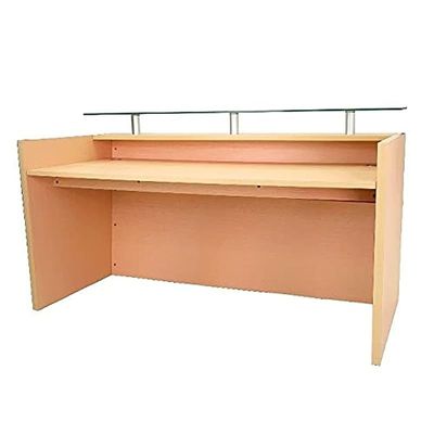 R06 Modern Reception Counter Desk Without Drawer, Front Office Desk with Floating Glass Top, 160cm (Oak)