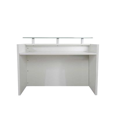 R06 Modern Reception Counter Desk Without Drawer, Front Office Desk with Floating Glass Top, 120cm (White)