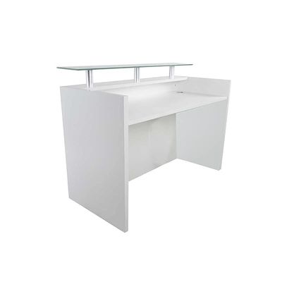 R06 Modern Reception Counter Desk Without Drawer, Front Office Desk with Floating Glass Top, 120cm (White)