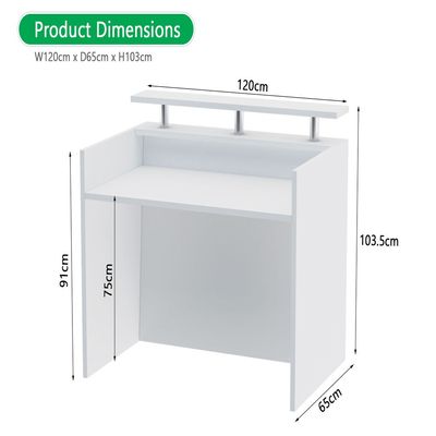 Mahmayi R06 Stylish Modern Reception Desk with Wooden Top - Office Reception Counter/Table for Professional Welcome and Impressive First Impressions - 120cm (White, Without Drawer)