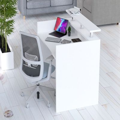 Mahmayi R06 Stylish Modern Reception Desk with Wooden Top - Office Reception Counter/Table for Professional Welcome and Impressive First Impressions - 120cm (White, Without Drawer)