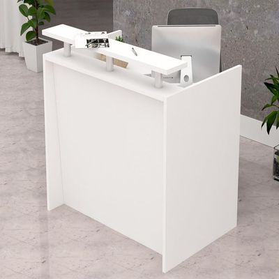 Mahmayi R06 Stylish Modern Reception Desk with Wooden Top - Office Reception Counter/Table for Professional Welcome and Impressive First Impressions - 120cm (White, Without Drawer)