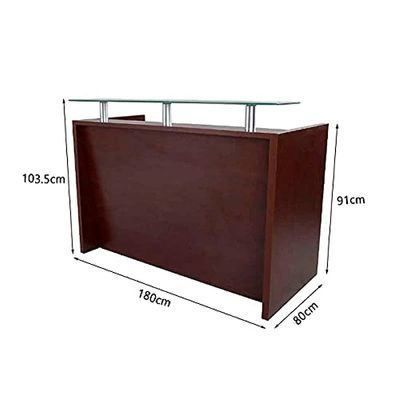 R06 Modern Reception Counter Desk Without Drawer, Front Office Desk with Floating Glass Top, 180cm (Apple Cherry)