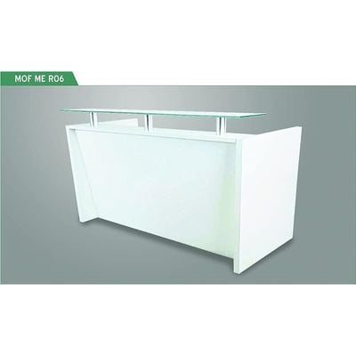 R06 Modern Reception Counter Desk Without Drawer, Front Office Desk with Floating Glass Top, 180cm (White)