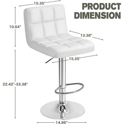 Modern Bar Stool Counter Height Barstools Height Adjustable Bar Stool | Swivel Bar Stool | PU Leather Bar Stool|Chairs Home Kitchen Stools |Backrest and Footrest Bar Stool (Set of 2, White)