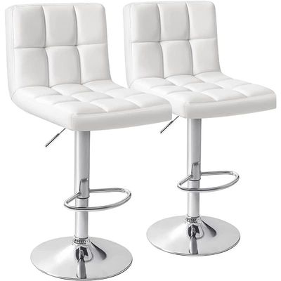 Modern Bar Stool Counter Height Barstools Height Adjustable Bar Stool | Swivel Bar Stool | PU Leather Bar Stool|Chairs Home Kitchen Stools |Backrest and Footrest Bar Stool (Set of 2, White)