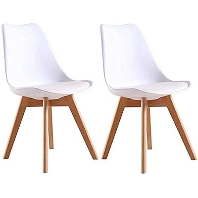 Modern Dining Chair Beautiful Design Vintage Kitchen Chairs with Leatherette Padded Seat and Back Indoor Outdoor Side Chairs for Home Bistro Cafe Restaurant Set Of 2, White