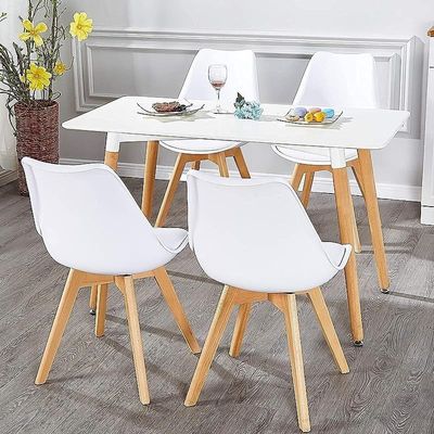 Modern Dining Chair Beautiful Design Vintage Kitchen Chairs with Leatherette Padded Seat and Back Indoor Outdoor Side Chairs for Home Bistro Cafe Restaurant Set Of 2, White
