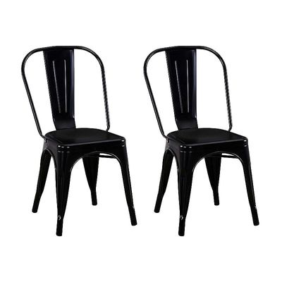 Mahmayi HYX503-1 Metal Stackable Dining Chairs for Indoor, Outdoor & Kitchen Chair - Black (Set of 2)